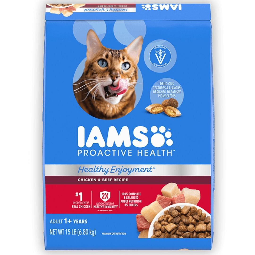 IAMS ProActive Health Healthy Enjoyment Dry Cat Food Chicken Beef, 1ea/15 lb