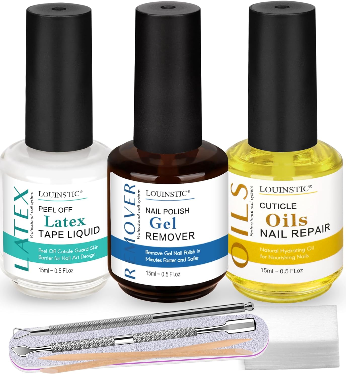 LOUINSTIC Gel Nail Polish Remover - Quick Gel Polish Remover for Nails in 3-5 Minutes, Gel Nail Remover with Nail Cuticle Oil and Latex Tape, Easy Gel Remover removedor de esmalte gel
