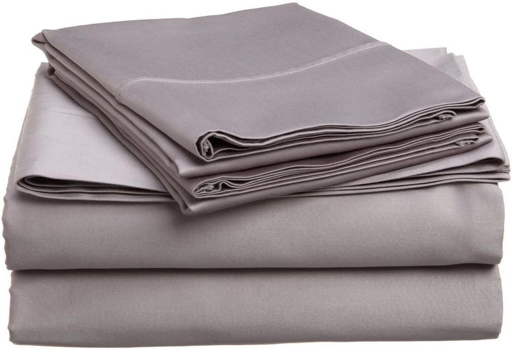 MEGA COLLATION BEDDING'S Queen Sleeper Sofa 4-PCs Bed Sheet Set on Amazon !! Made from 500 TC Egyptian Cotton Quality Solid Silver Grey Color, Queen Size Fits Pockets 8'' Depth (60" x 74" + 8")