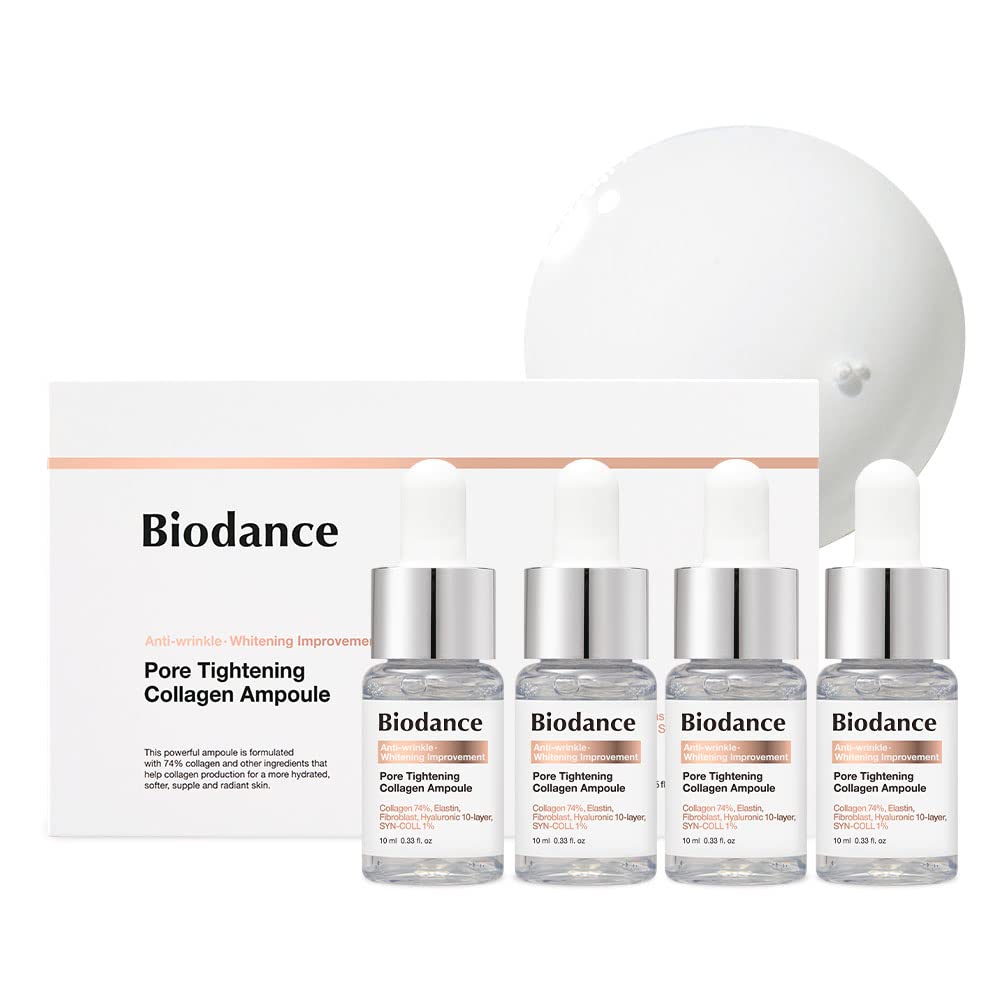 Biodance Pore Tightening Collagen Ampoule | Korean Collagen Serum for Face, Pore Minimizing & Anti Aging Face Serum for Women | 0.34 fl. oz x 4 ea