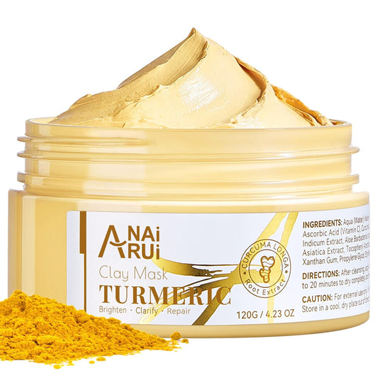 ANAI RUI Turmeric Vitamin C Face Mask for Dark Spots, Kaolin Clay Mask with Vitamin C E and Aloe, Skin Care Turmeric Clay Mask for Acne & Refineing Pores, Smooth & Radiant Skin, 4.23 OZ