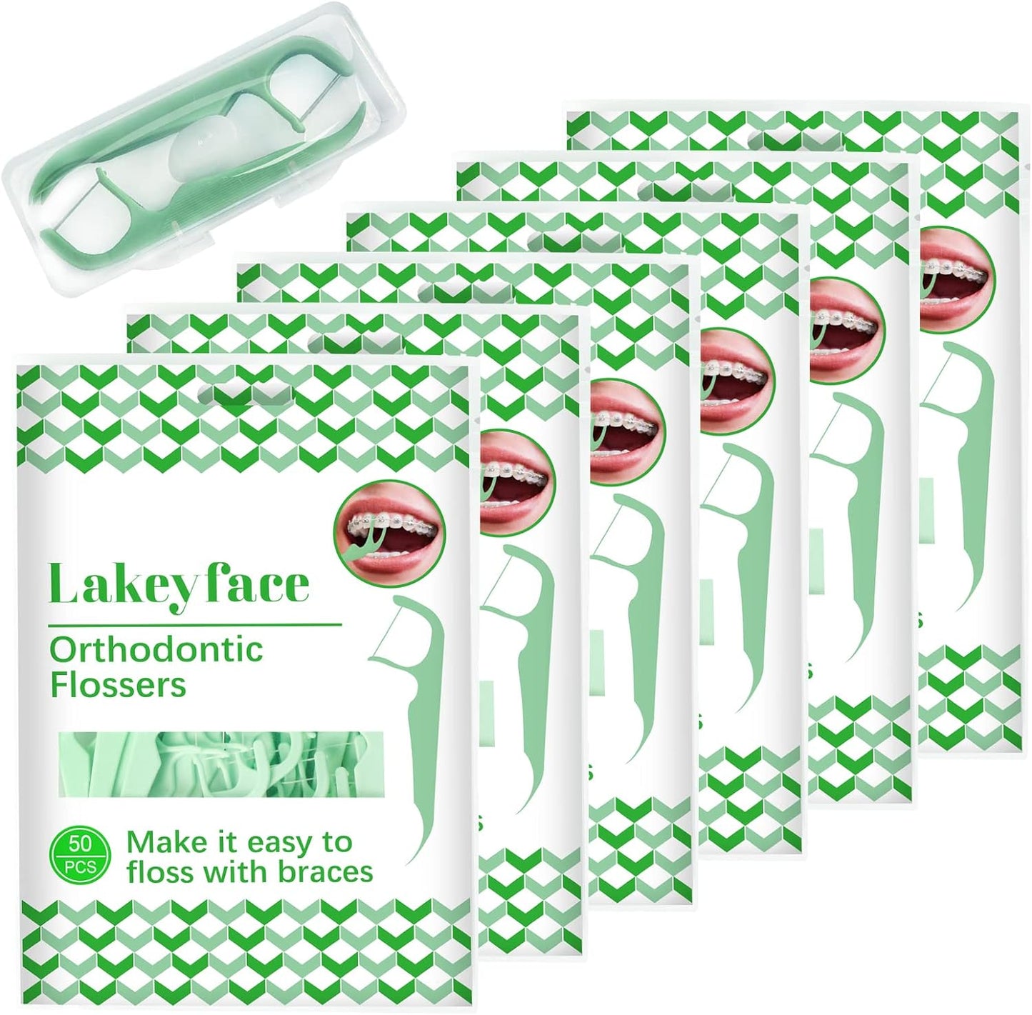 300 Count Orthodontic Flossers for Braces with Floss Dispenser, Braces Flossers for Kids Teeth & Adults, Dental Floss for Braces, Dental Floss Picks, 50 Count Bag (Pack of 6)