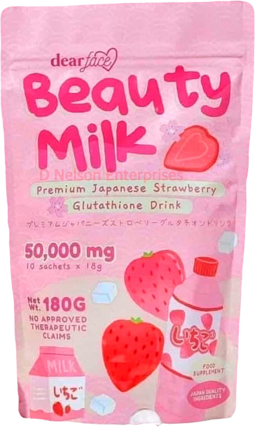 Dear Face Beauty Milk Japanese Collagen STRAWBERRY Drink - 50,000mg Hydrolyzed Collagen, 6.3 Ounce (Pack of 1)