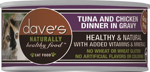 Daves Naturally Healthy Cat Food; Tuna and Chicken Dinner In Gravy 5.5oz. (Case Of 24)