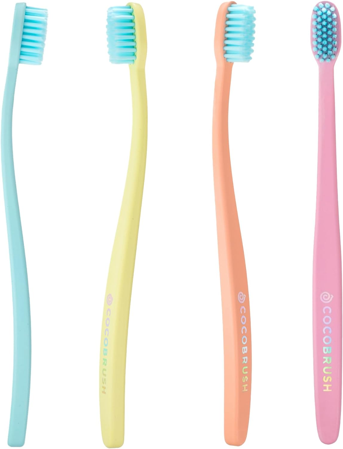 Cocofloss Cocobrush, Ultra-Soft Manual Toothbrush, Dentist-Designed, Gentle on Gums, Made from Recycled Plastic, Rainbow Set, Multipack of 4