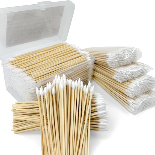 1000/500 PCS 6" Cotton Swabs - Lint Free Sturdy Cotton Swabs with Bamboo Handle - Long Cotton Swab for Gun Cleaning, Makeup, Electronic