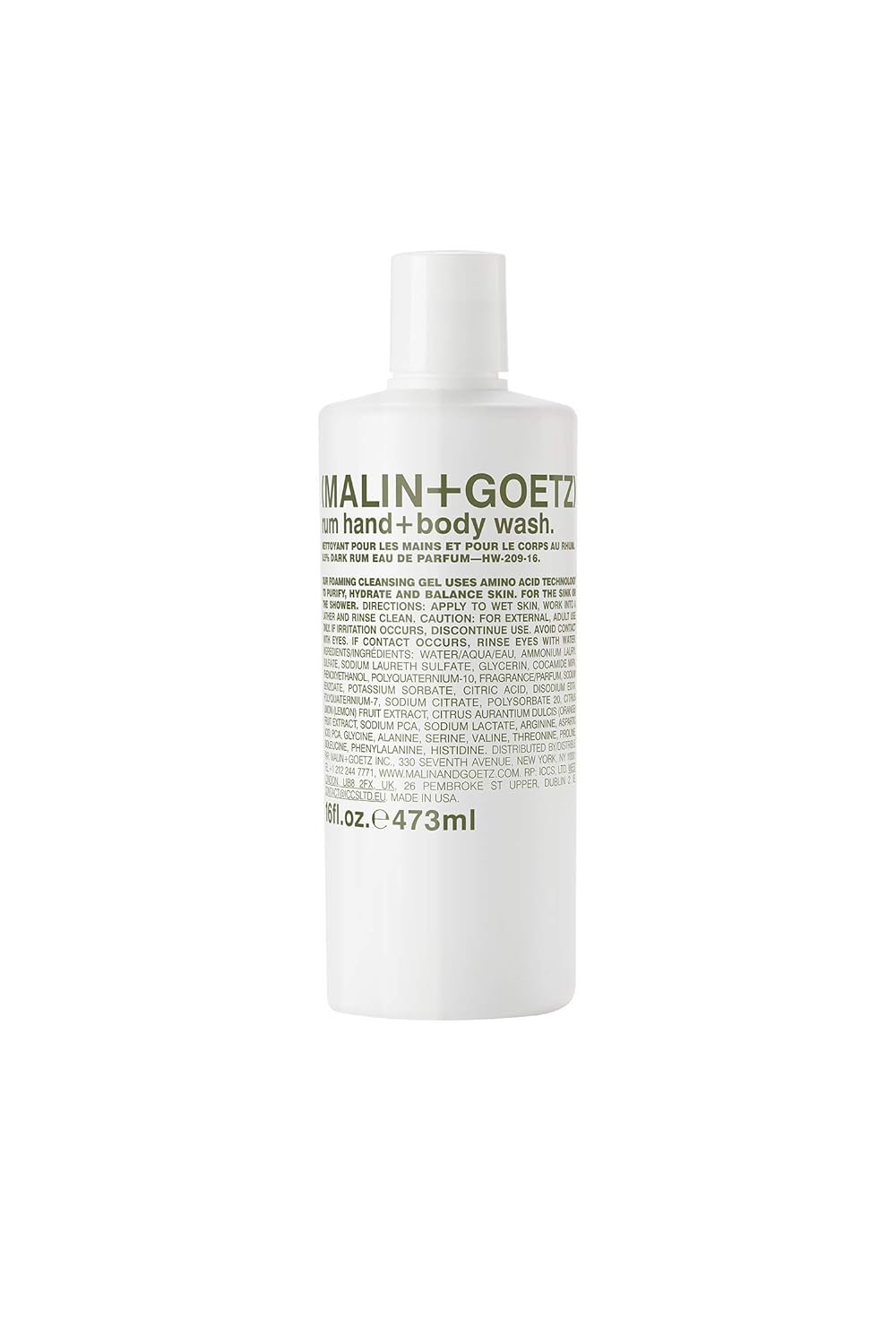 Malin + Goetz Rum Hand + Body Wash, soothing hydrating body soap for men and women, prevents dry skin, no stripping or irritation. Natural ingredients, cruelty-free, vegan