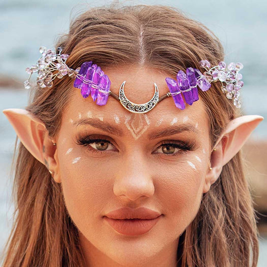 BARTOSI Fairy Headbands for Women Elf Crown Headband Purple Crystal Headpiece Bridal Party Headband Fairy Renaissance Accessories Wedding Costume Headwear for Girls