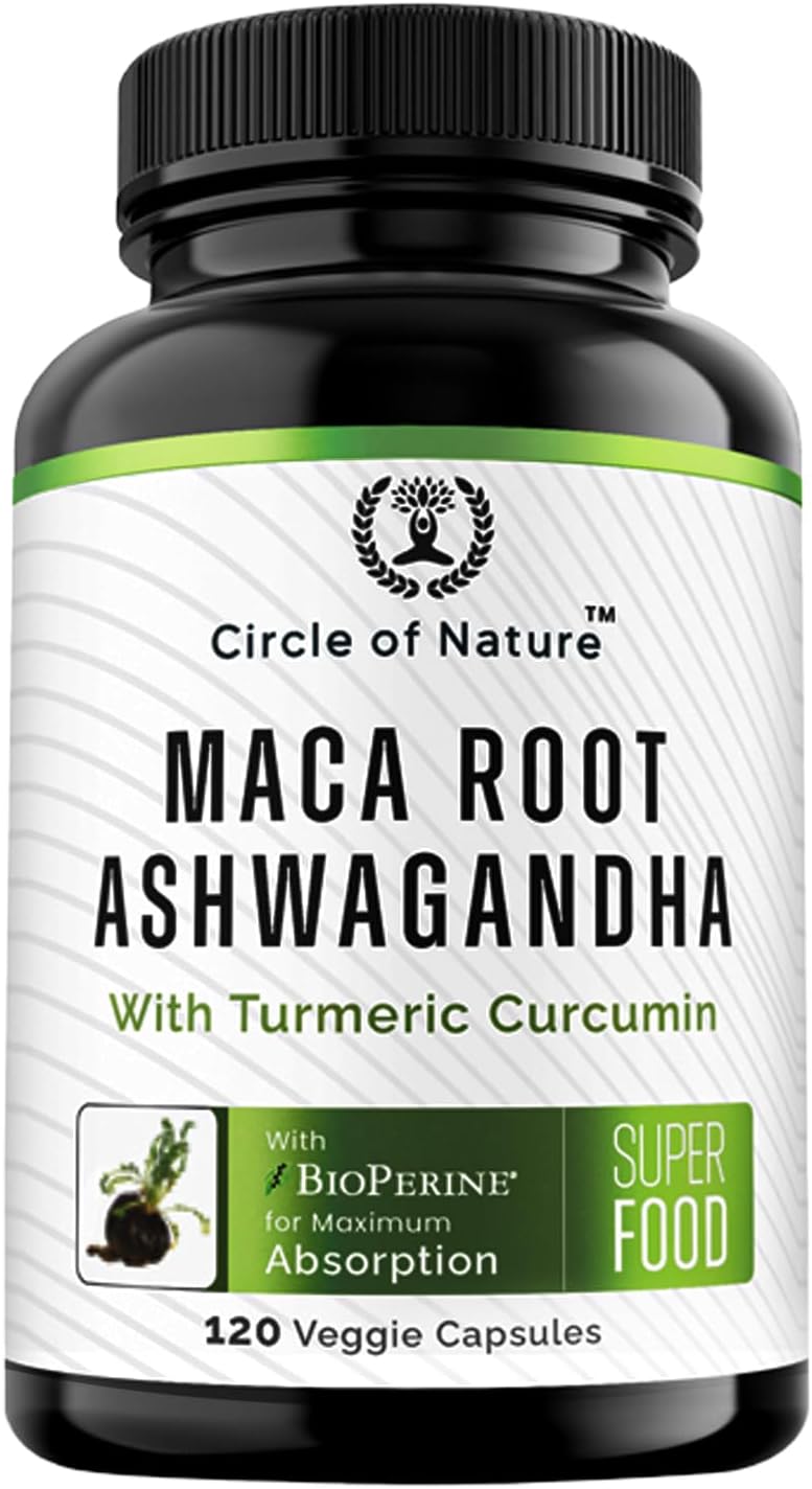 Maca Root 10,000 mg, Ashwagandha 6000mg Extract, Capsules for Men & Women with Turmeric Curcumin and Bioperine 120 Capsules Made in USA