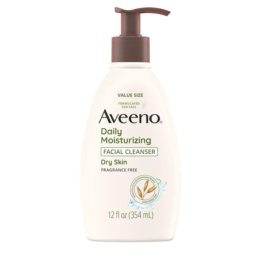 Aveeno Daily Moisturizing Face Cleanser with Soothing Oat, Easy-to-Rinse Cleanser Removes Dirt, Oil & Other Impurities & Leaves Skin Feeling Soft & Supple, Fragrance-Free, 12 fl. oz