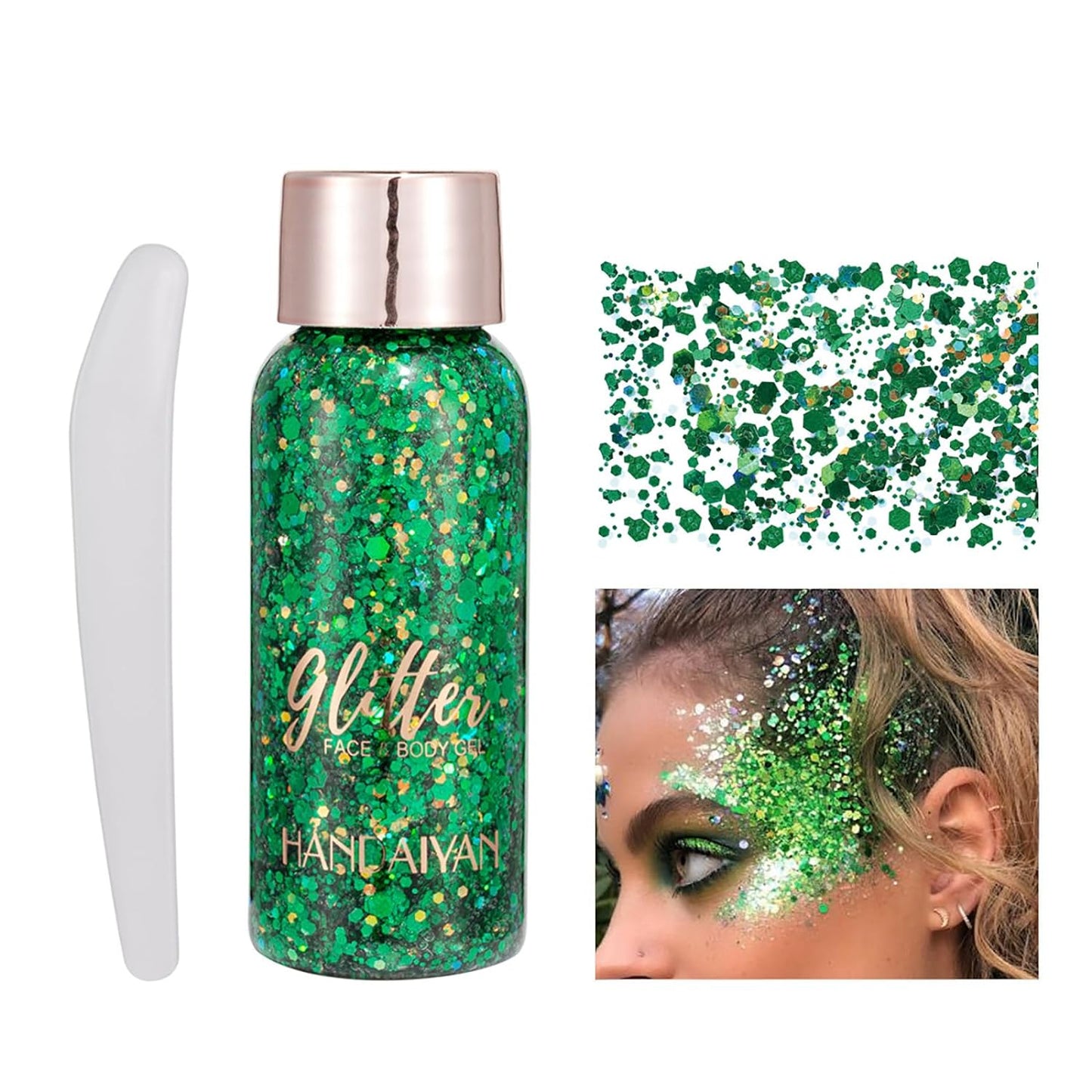 Body Glitter Gel,32g Face Glitter Gel,Intense Glitter Makeup Face Glitter Gel for Halloween, Easter, Thanksgiving, Christmas, show, party makeup Accessories Green