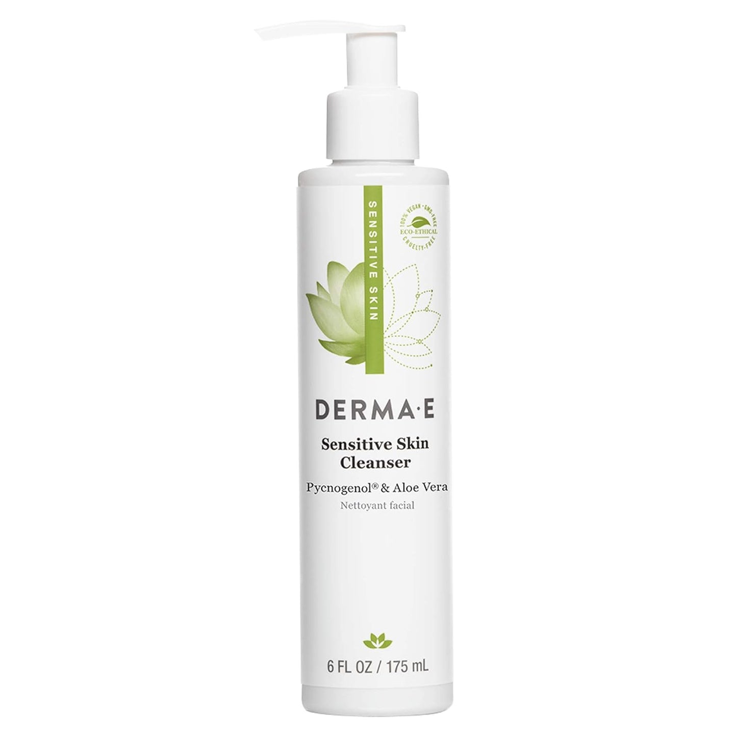 DERMA-E Sensitive Skin Cleanser Ð Gentle, Unscented Cleansing Face Wash Ð Soothing Facial Cleanser with Pycnogenol and Aloe Vera - Reduces Redness and Irritation, 6 fl oz