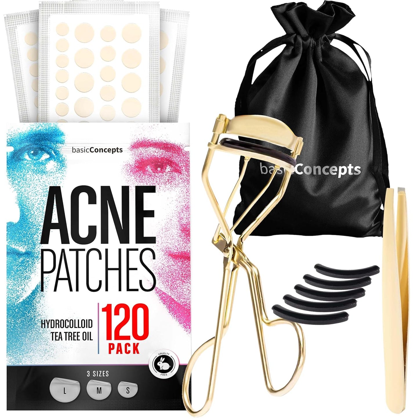 Gold Eyelash Curler and Acne Patch Bundle