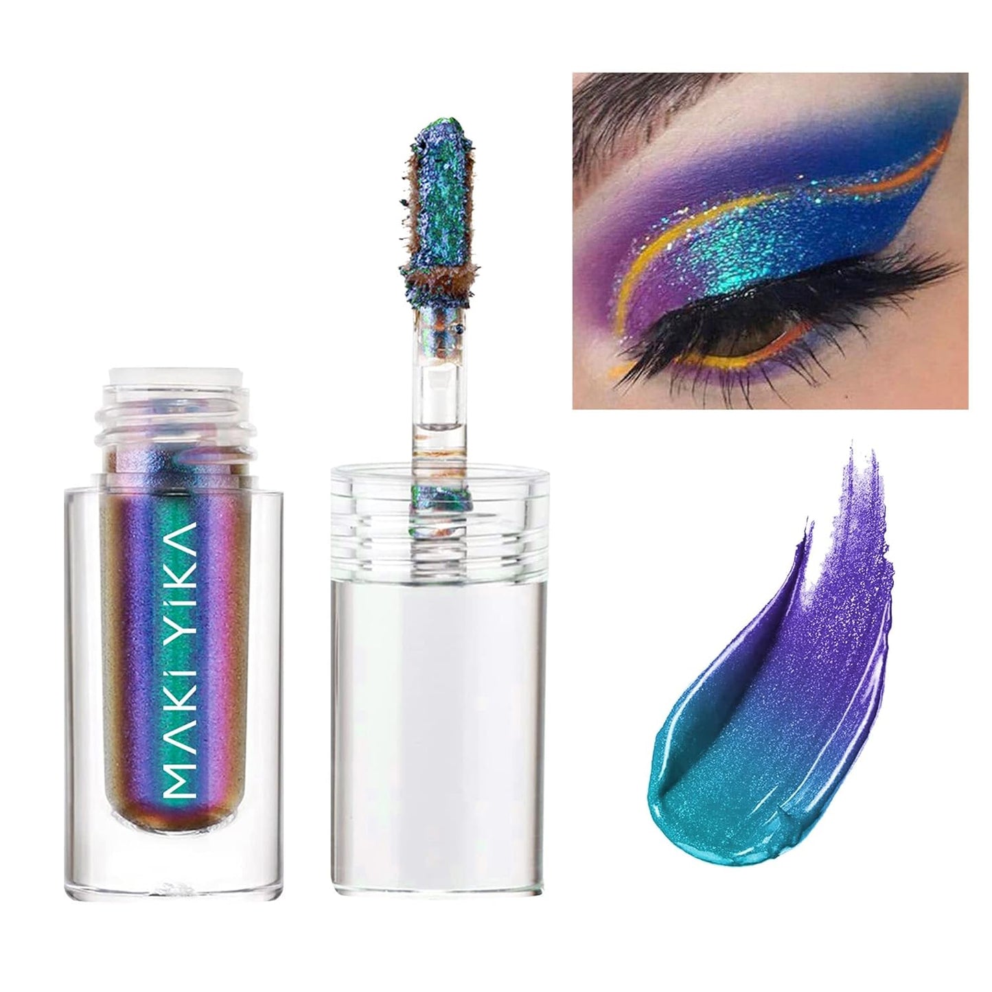 MAKI YIKA Glitter Eyeshadow Teal Liquid Multichrome Eyeshadows Long Lasting, Metallic Chameleon Eye Shadow Smudgeproof Holographic Multi-Dimensional Eye Looks (#3 Dawn)