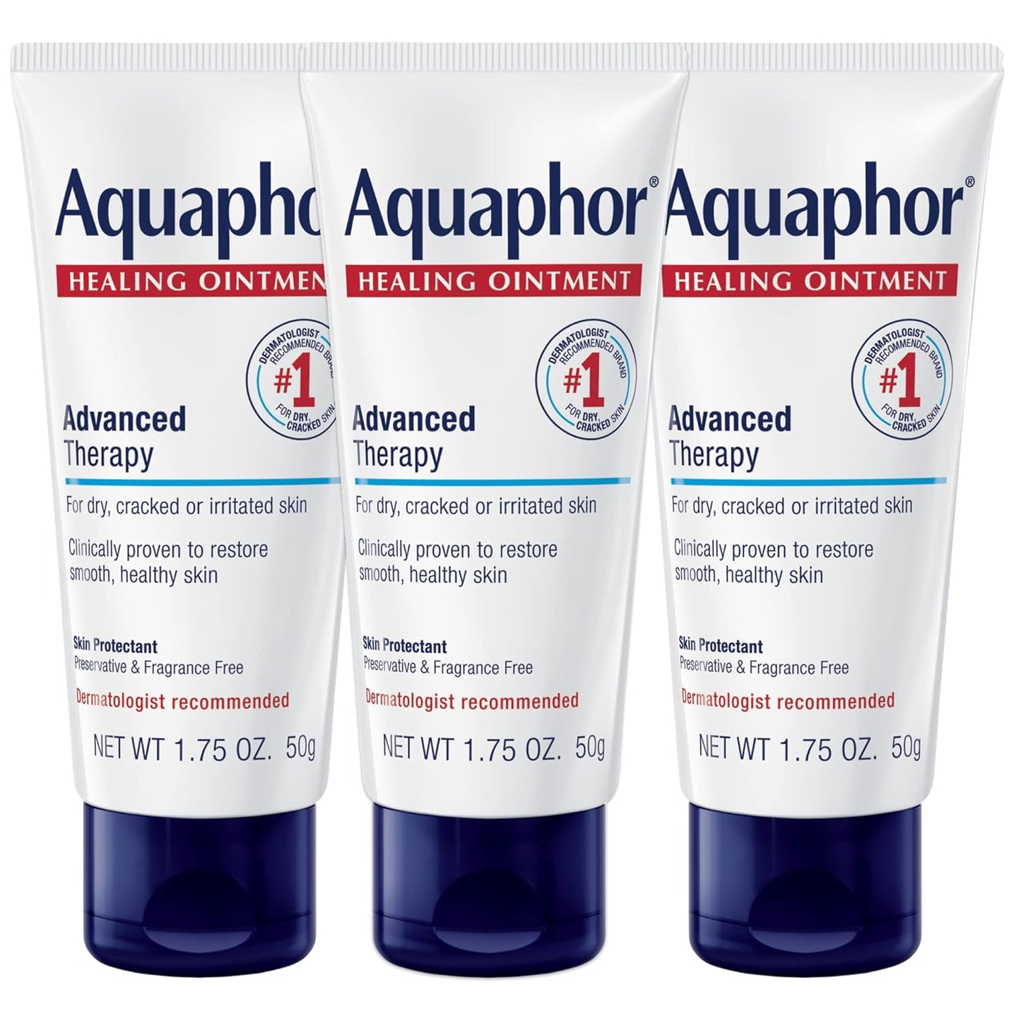 Aquaphor Healing Ointment - Travel Size Protectant for Cracked Skin - Dry Hands, Heels, Elbows, Lips, Packaging May Vary, 1.75 Ounce (Pack of 3)