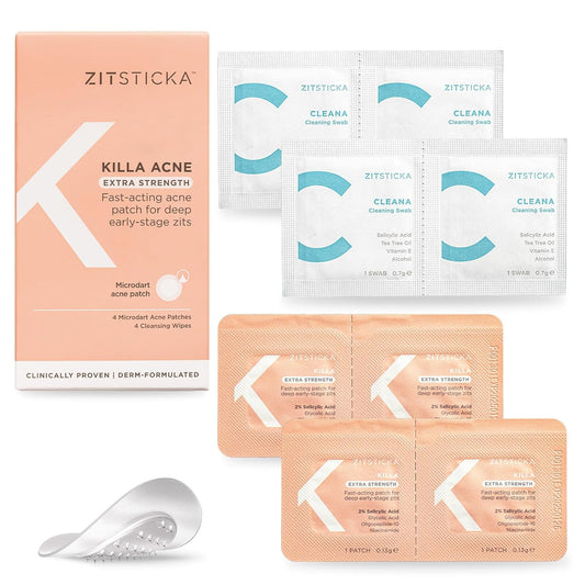 ZitSticka KILLA ACNE Patches - World's Most Potent Pimple Patch with Fast-Acting Microdarts - Starts Working within 2 Hours for Deep, Early-Stage Zits - 4 Pack