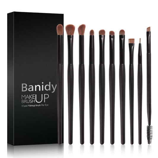 Banidy Eye Makeup Brushes 10pcs Eyeshadow Brushes Professional Eyebrow Eyeliner Makeup Brushes Set with Soft Synthetic Hairs & Real Wood Handle for Eyeshadow,Eyebrow, Eyeliner,Concealer,Foundation