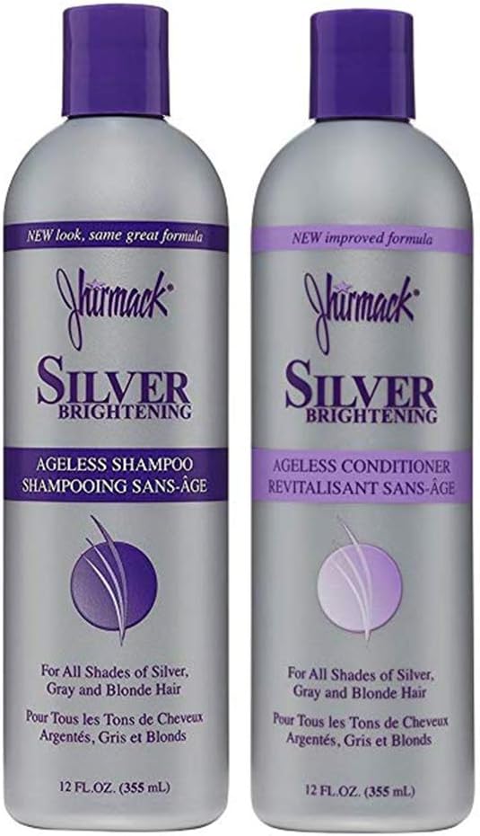 jhirmack Silver Brightening Purple Shampoo and Conditioner Set for all types of silver, grey, and blonde hair
