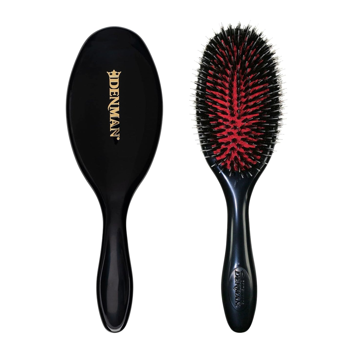 Denman Cushion Hair Brush (Medium) with Soft Nylon Quill Boar Bristles - Porcupine Style for Grooming, Detangling, Straightening, Blowdrying and Refreshing Hair Ð Black, D81M