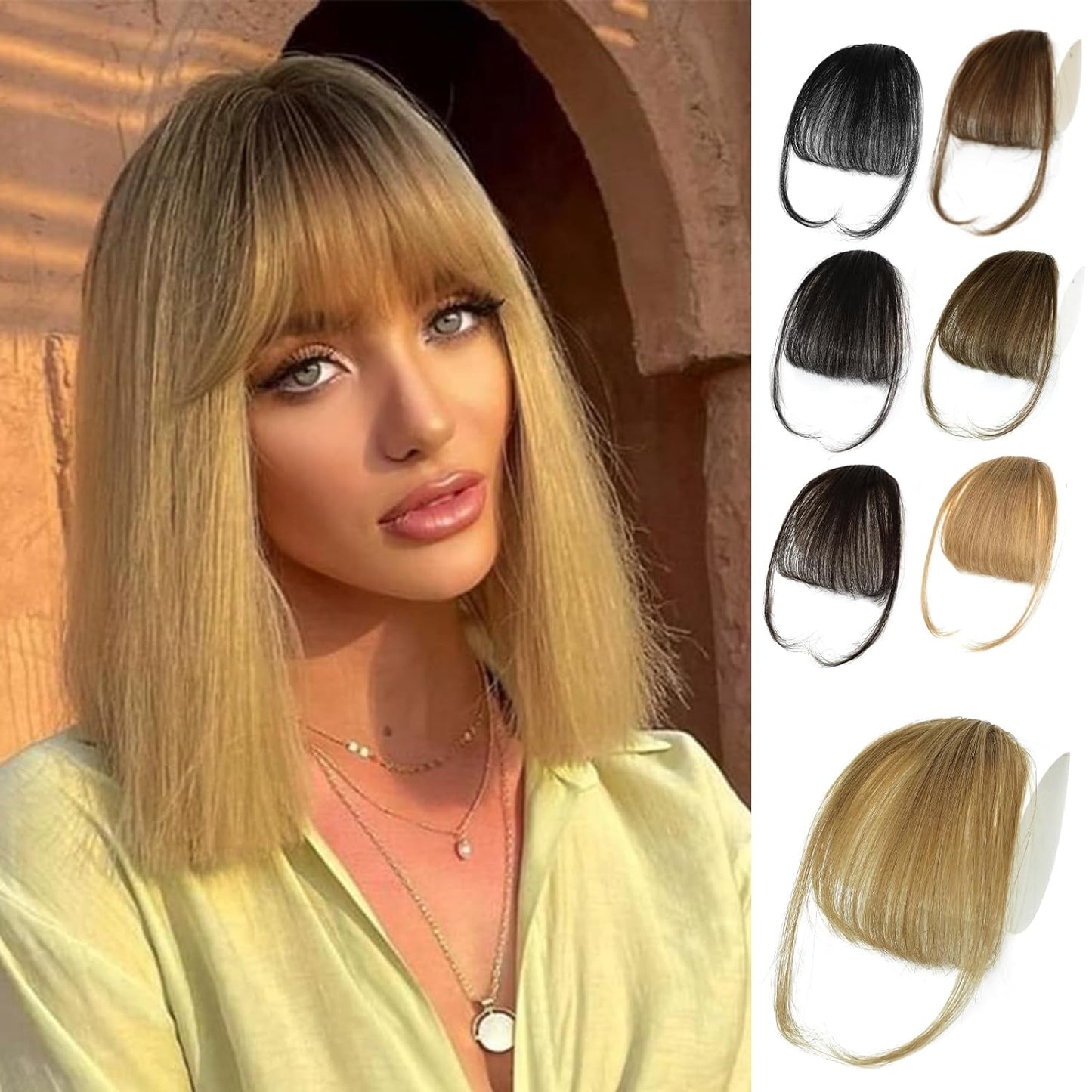 NAYOO Bangs Hair Clip - 100% Real Human Hair Wispy Fringe Clip-Ons with Temples for Women - Curved Fringe Hairpieces for Daily Wear