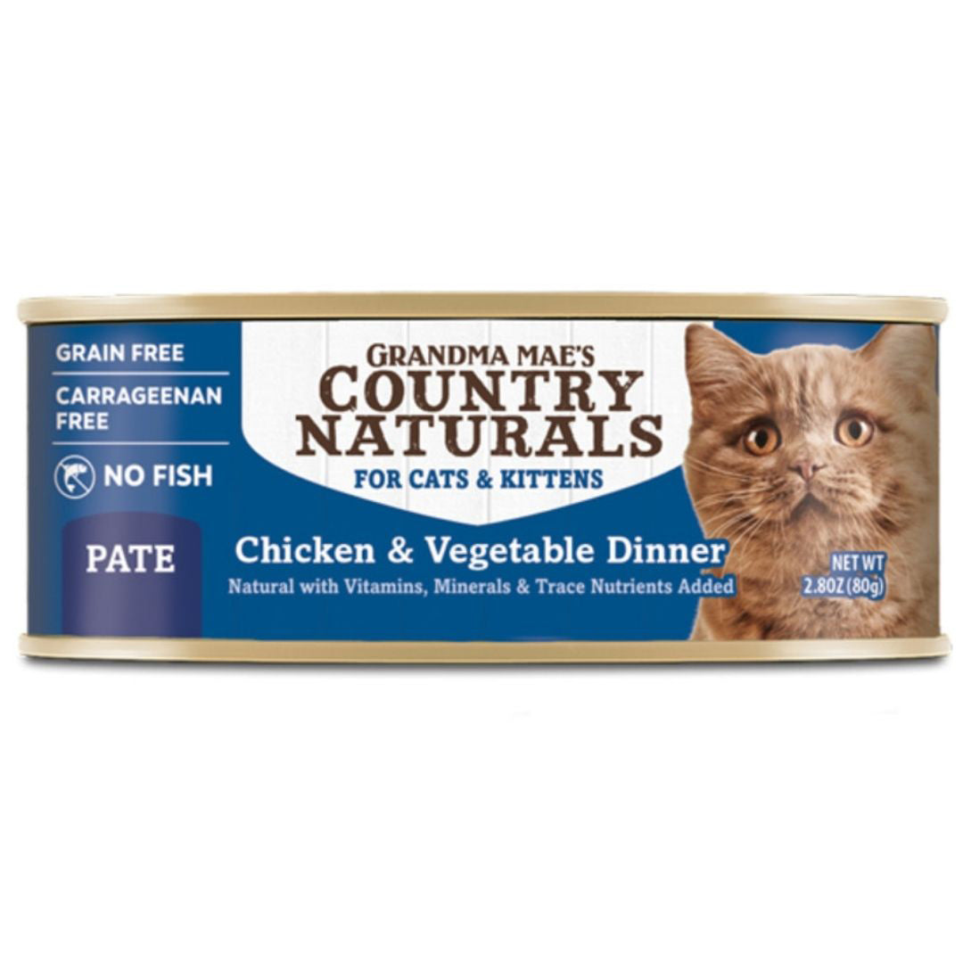 Grandma Mae's Country Naturals Pate Dinner Canned Cat Food Chicken Vegetables, 2.8oz.