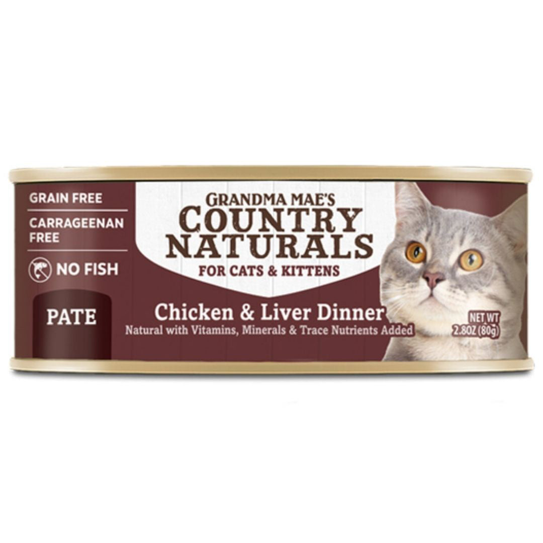 Grandma Mae's Country Naturals Pate Dinner Canned Cat Food Chicken Liver, 2.8 oz