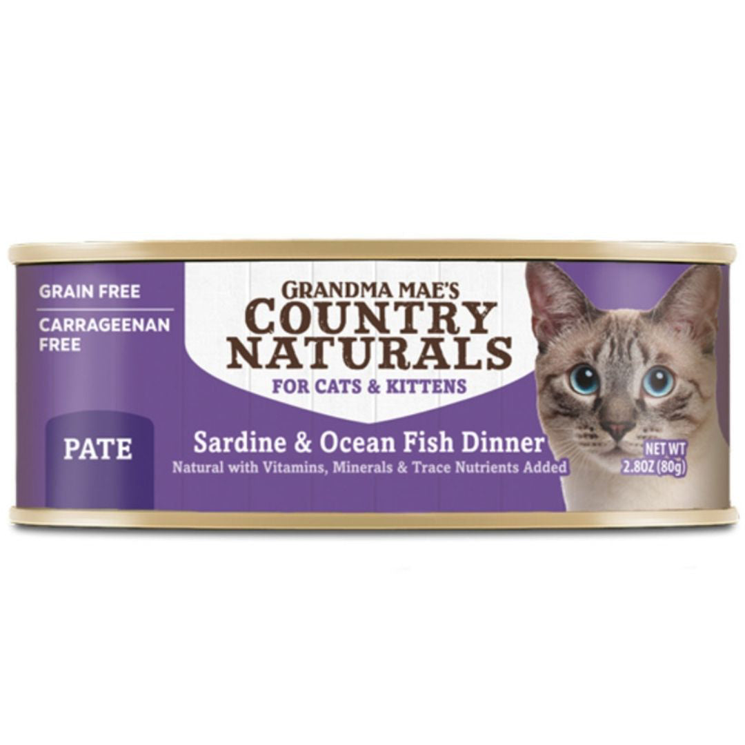 Grandma Mae's Country Naturals Pate Dinner Canned Cat Food Sardine Ocean Fish, 2.8 oz