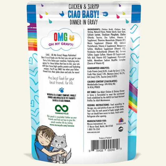 BFF Cat Ciao Baby! Omg Chicken and Shrimp Dinner in Gravy 2.8oz. Pouch (Case Of 12)