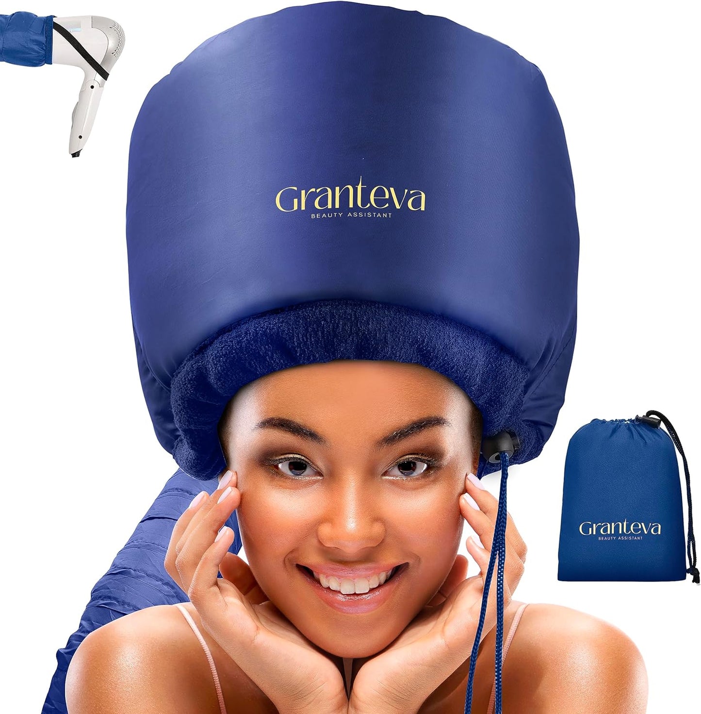 Granteva Hair Dryer Bonnet w/A Headband Integrated That Reduces Heat Around Ears & Neck - Blow Dryer Attachment for Hair Dryer, Speeds Up Drying Time