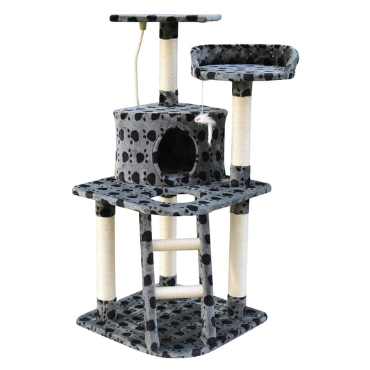 4Paws Cat Tree Scratching Post House Furniture Bed Luxury Plush Play 120cm - Grey