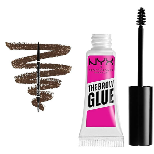 NYX PROFESSIONAL MAKEUP Micro Brow Pencil, Eyebrow Pencil - Brunette & The Brow Glue, Extreme Hold Eyebrow Gel - Clear