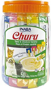 INABA Churu Cat Treats, Grain-Free, Lickable, Squeezable Creamy Purée Cat Treat/Topper with Vitamin E & Taurine