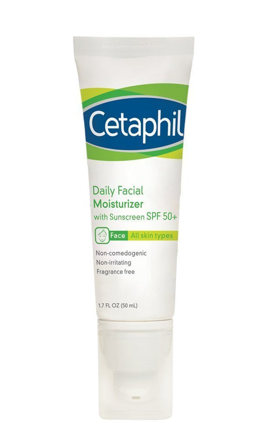 Cetaphil Daily Facial Moisturizer SPF 50, 1.7 Fl Oz (Pack of 2), Gentle Facial Moisturizer For Dry to Normal Skin Types, No Added Fragrance, Dermatologist Recommended (Packaging May Vary)