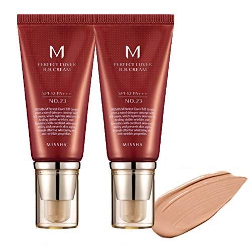 MISSHA M Perfect Cover BB Cream No.23 (2 Pack) Natural Beige for Light with Neutral Skin Tone SPF 42 PA +++ I Valentines Day Gifts I 1.69 Fl Oz - Tinted Moisturizer for face with SPF