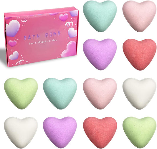 Jofan 12 Pack Valentines Day Heart Bubble Bath Bombs for Her Women Kids Valentines Day Gifts
