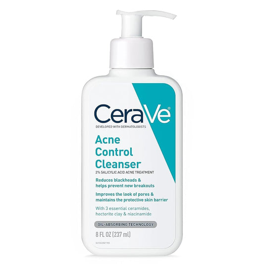CeraVe 2% Salicylic Acid Face Wash for Oily Skin - Acne Treatment, Blackhead Remover, Fragrance Free, 8 Ounce