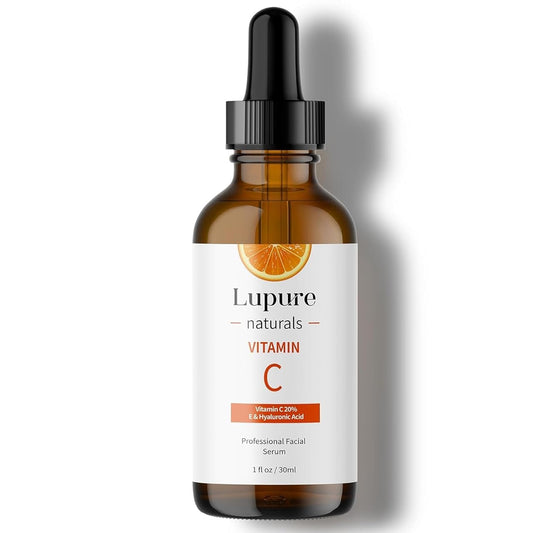 Lupure Professional Vitamin C Face Serum 20%, Anti Aging Facial Super Vit C Serum with Hyaluronic Acid & Vitamin E for Dark Spots, Skin Care, Christmas Gift & Stocking Stuffers | 1 Fl. Oz