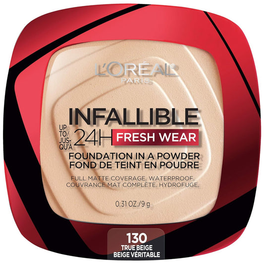 L'Oreal Paris Makeup Infallible Fresh Wear Foundation in a Powder, Up to 24H Wear, Waterproof, True Beige, 0.31 oz.