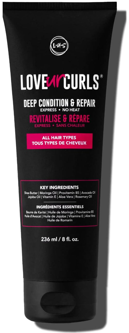 Love Ur Curls LUS Brands Deep Condition & Repair for Curls - 8oz Ultra-Rich Formula with 8 Key Ingredients for Moisture, Definition and Shine - No Heat Required
