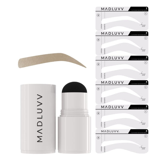 MADLUVV Eyebrow Stencil Kit - Easy-to-Use, Natural Look, 6 Popular Shapes, Used by Professionals - Includes Stamp, Stencils, Spoolie, and Travel Bag (Taupe)
