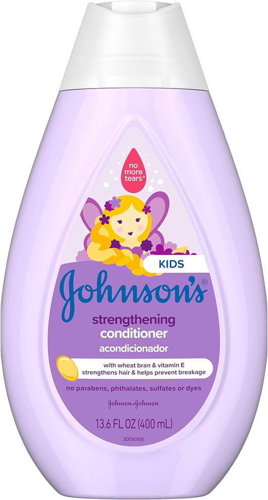 Johnson's Strengthening Tear-Free Kids' Conditioner with Vitamin E Strengthens & Helps Prevent Breakage, Paraben-, Sulfate- & Dye-Free, Hypoallergenic & Gentle on Toddler Hair, 13.6 fl. oz