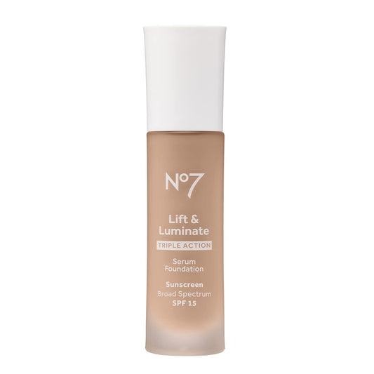 No7 Lift & Luminate Triple Action Serum Foundation - Cool Ivory - Liquid Foundation Makeup with SPF 15 for Dewy, Glowy Base - Radiant Serum Foundation for Mature Skin (30ml)