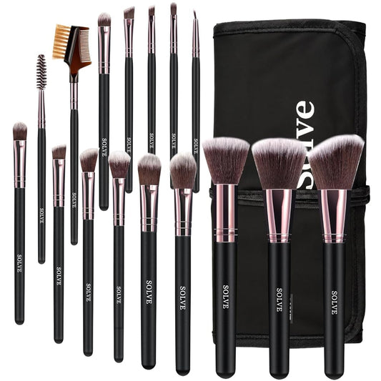 Makeup Brushes SOLVE Professional 16pcs Brushes Set with case_face makeup brushes set foundation eyeshadow brush set travel make up brushes with wooden Handle Softy synthetic fiber___________ & _________