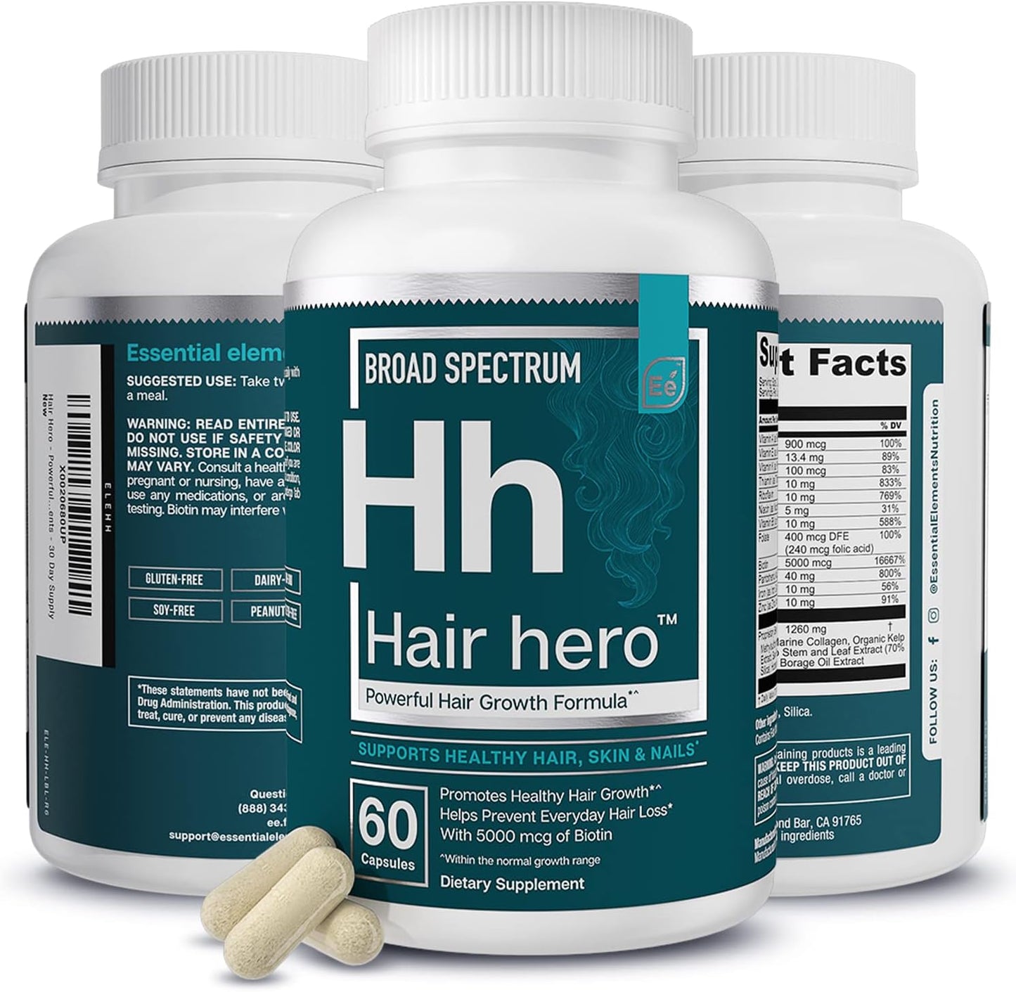 Hair Hero - Hair Supplement for Women and Men - Powerful Hair Vitamin Formula for Hair Growth & Thickness - Healthy Hair, Skin, and Nails Product - 5000 mcg Biotin - Essential Elements