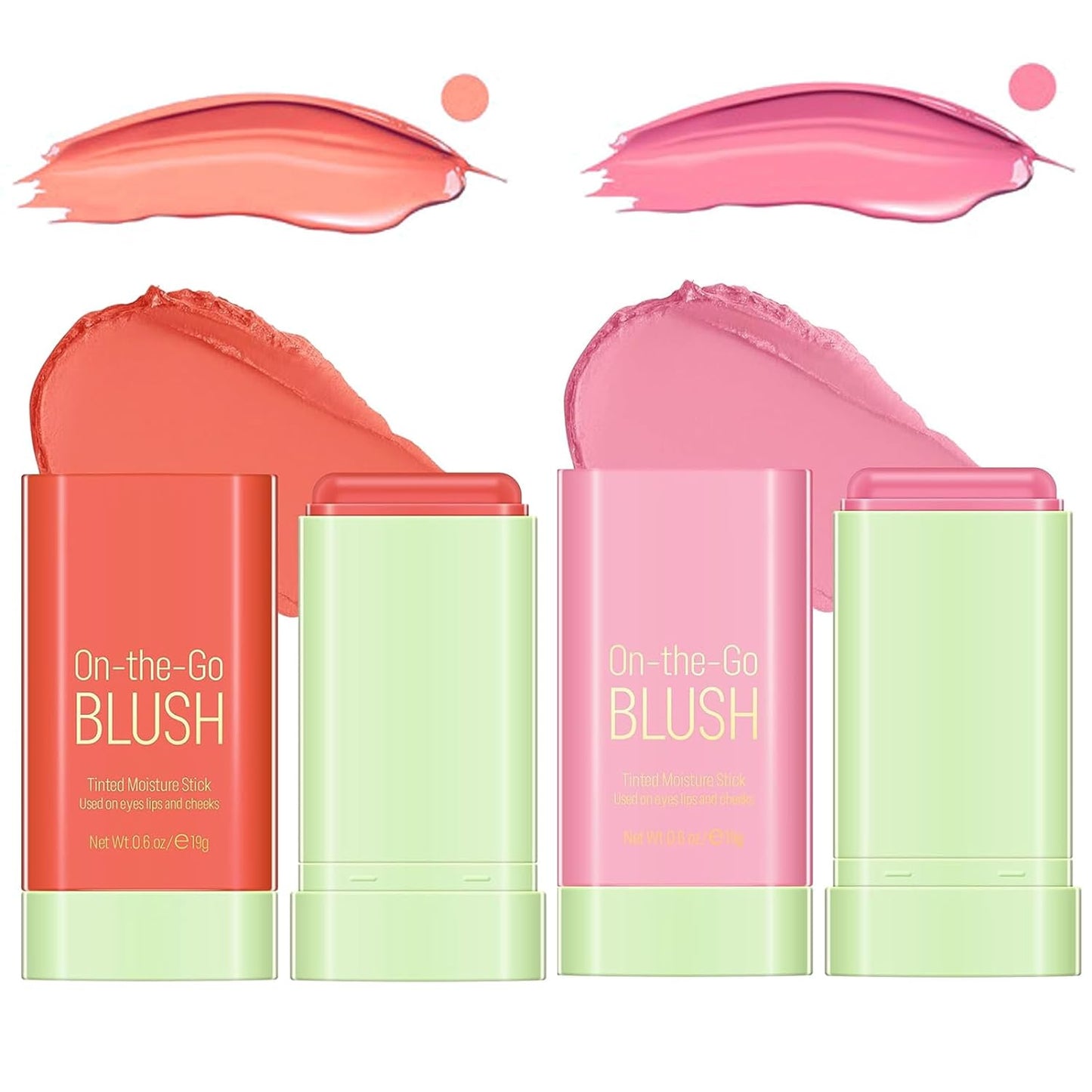 2 PCS Blush Makeup Stick, Shmian Multi-Use Beauty Wand Stick Blush for Face, Cheeks,Eyes and Lips, Waterproof Natural Formula Pigmented Cream Blush Stick