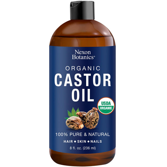 Nexon Botanics Organic Castor Oil 8 fl oz - Castor Oil Organic Cold Pressed Unrefined - Aceite De Ricino Organico - Caster Oil - For Skin Care, Hair Care, Eyelashes, Eyebrows, Body