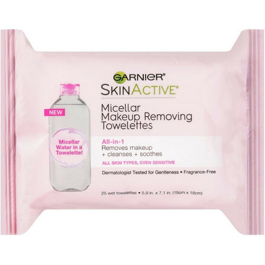 Garnier Micellar Facial Cleanser & Makeup Remover Wipes, Gentle for All Skin Types (25 Wipes), 2 Count (Packaging May Vary)