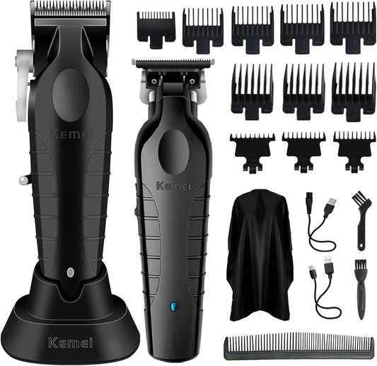 KEMEI Hair Clipper and Trimmer Set Professional Cordless Hair Clipper for Men Electric Beard Trimmers Barber Hair Cuttings Kit, T Blade Trimmers for Men, KM-2296_KM-2299