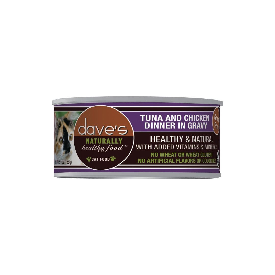 Daves Naturally Healthy Cat Food  Tuna and Chicken Dinner In Gravy 5.5Oz (Case Of 24)