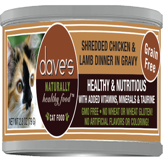 Dave's Cat Grain Free Shredded Chicken N Lamb 2.8oz. (Case Of 24)